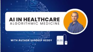 Artificial Intelligence in Healthcare Editor Sandeep Reddy wearing a blue shirt against an orange background