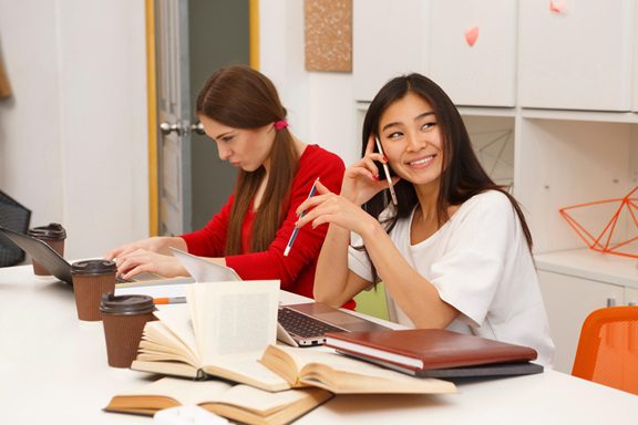 students at the library