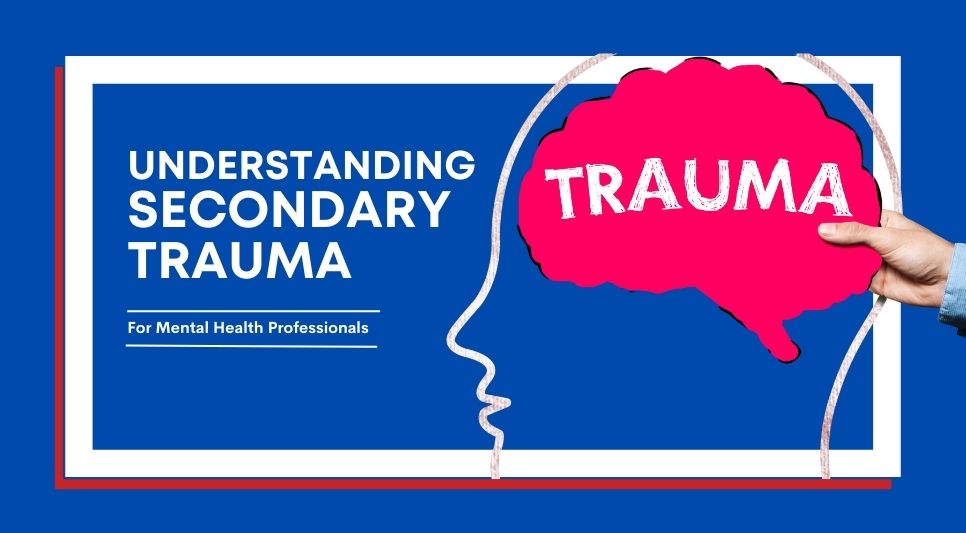 White outline of a human head with a red brain containing the word trauma in white text